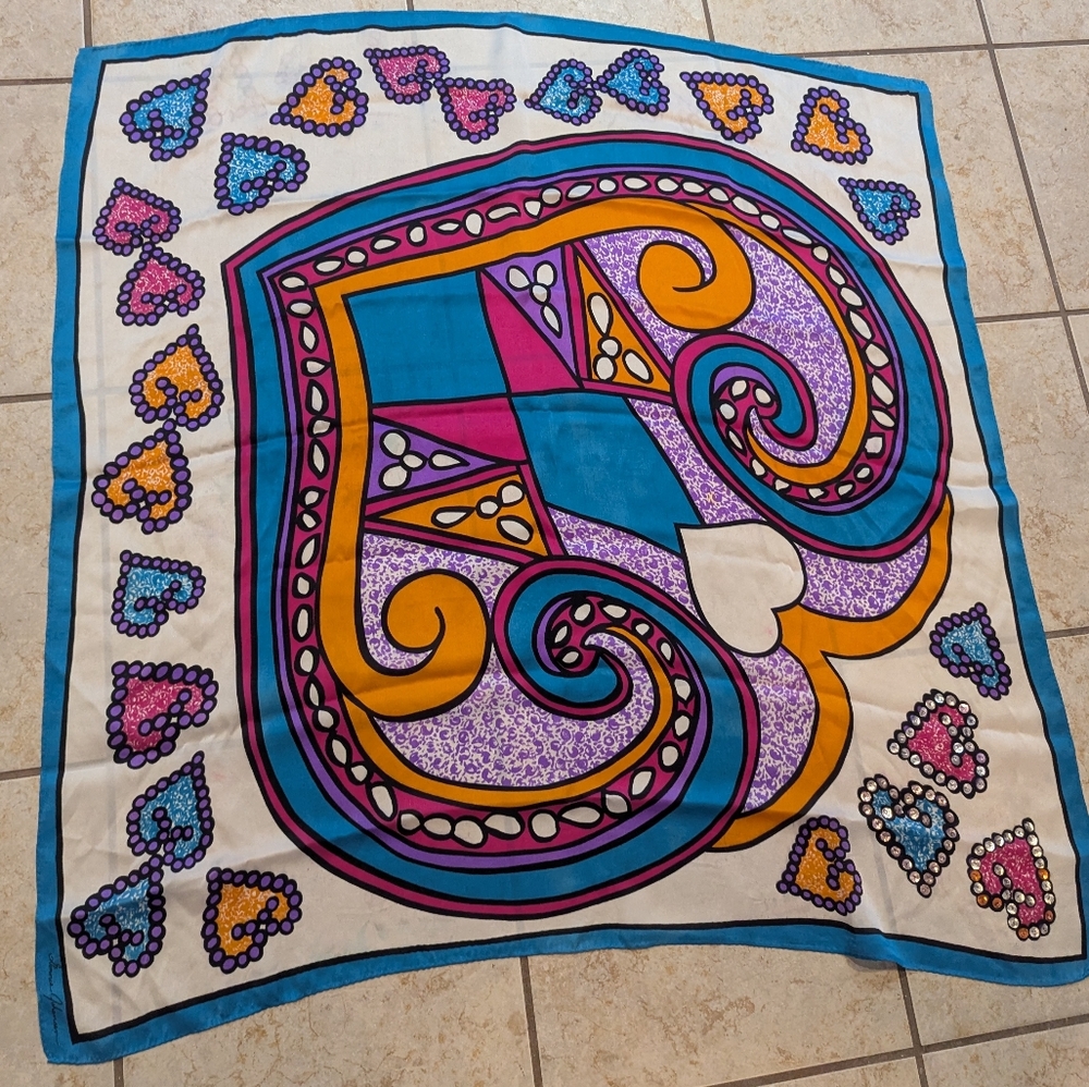Vintage Ginnie Johansen Heart Silk Scarf